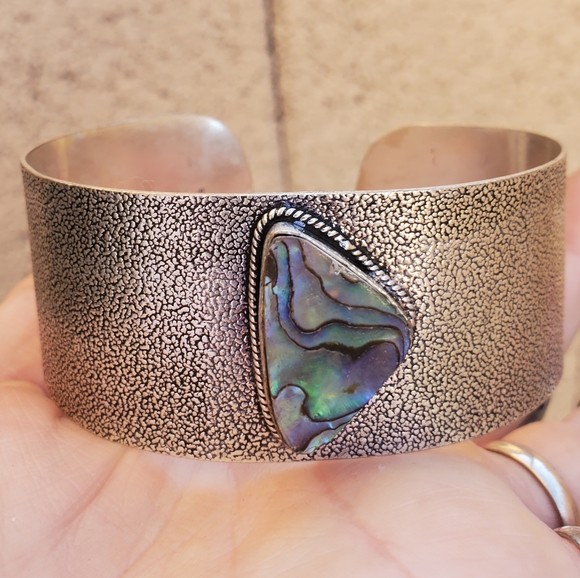 New Abalone Shell Adjustable 925 Silver Cuff Statement Bracelet. - Picture 5 of 13